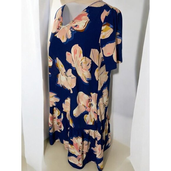 A New Day Womens Floral Print VNeck Short Sleeve Drop Waist Dress Small Blue - Picture 5 of 9
